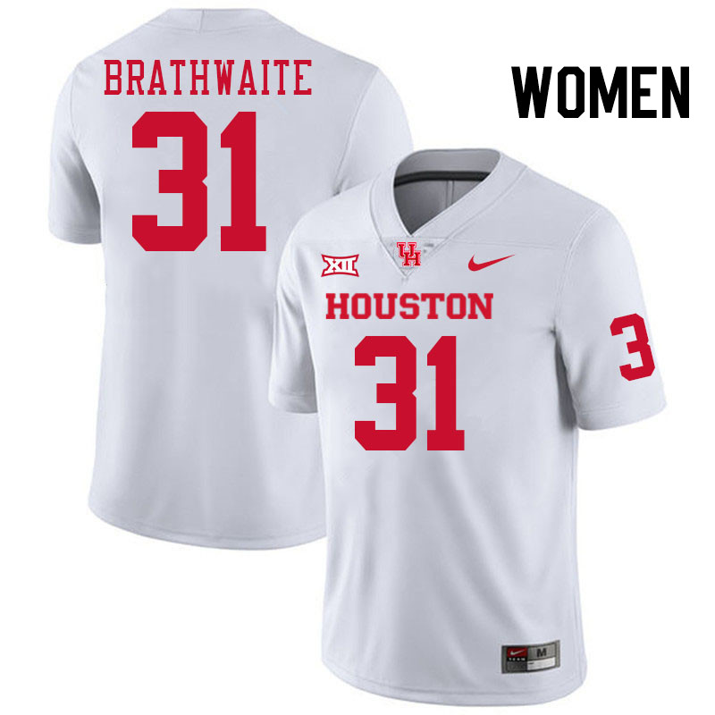 Women #31 Christian Brathwaite Houston Cougars College Football Jerseys Stitched-White